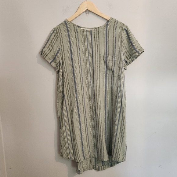 Cloth & Stone Anthropologie Green Blue Striped Tunic Dress Size Small Cap Sleeve - Picture 2 of 10